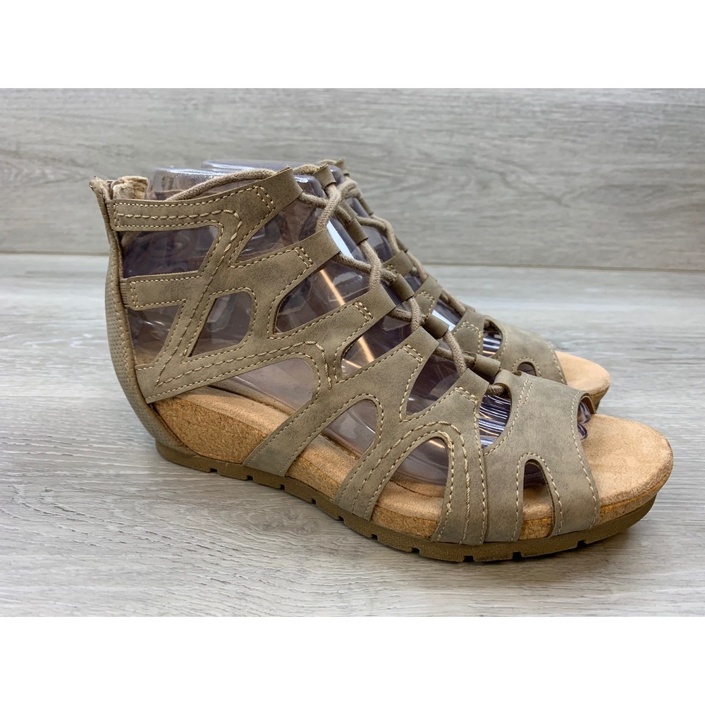 Earth Spirit Women's Taupe Gladiator Wedge Sandals 7 Comfort Casual Shoes